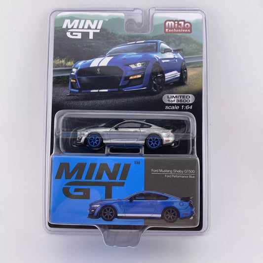 Chase - Ford Mustang Shelby GT500 Raw Metal / Blue - Mini GT MGT 00268